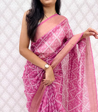 Blue Printed Satin Blend Saree
