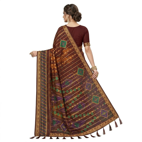 Zari Orange Brown Classic Cotton Saree