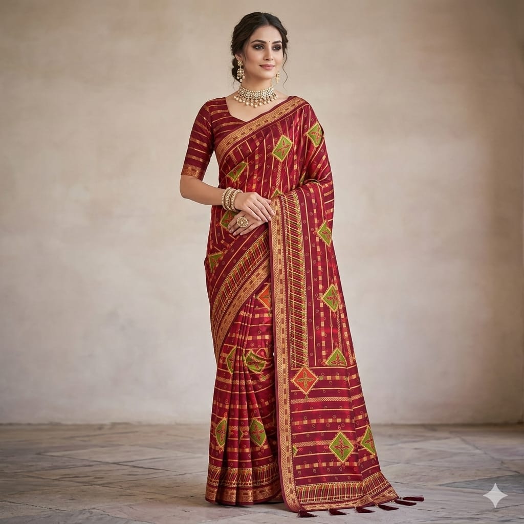 Maroon Majestic Cotton Saree