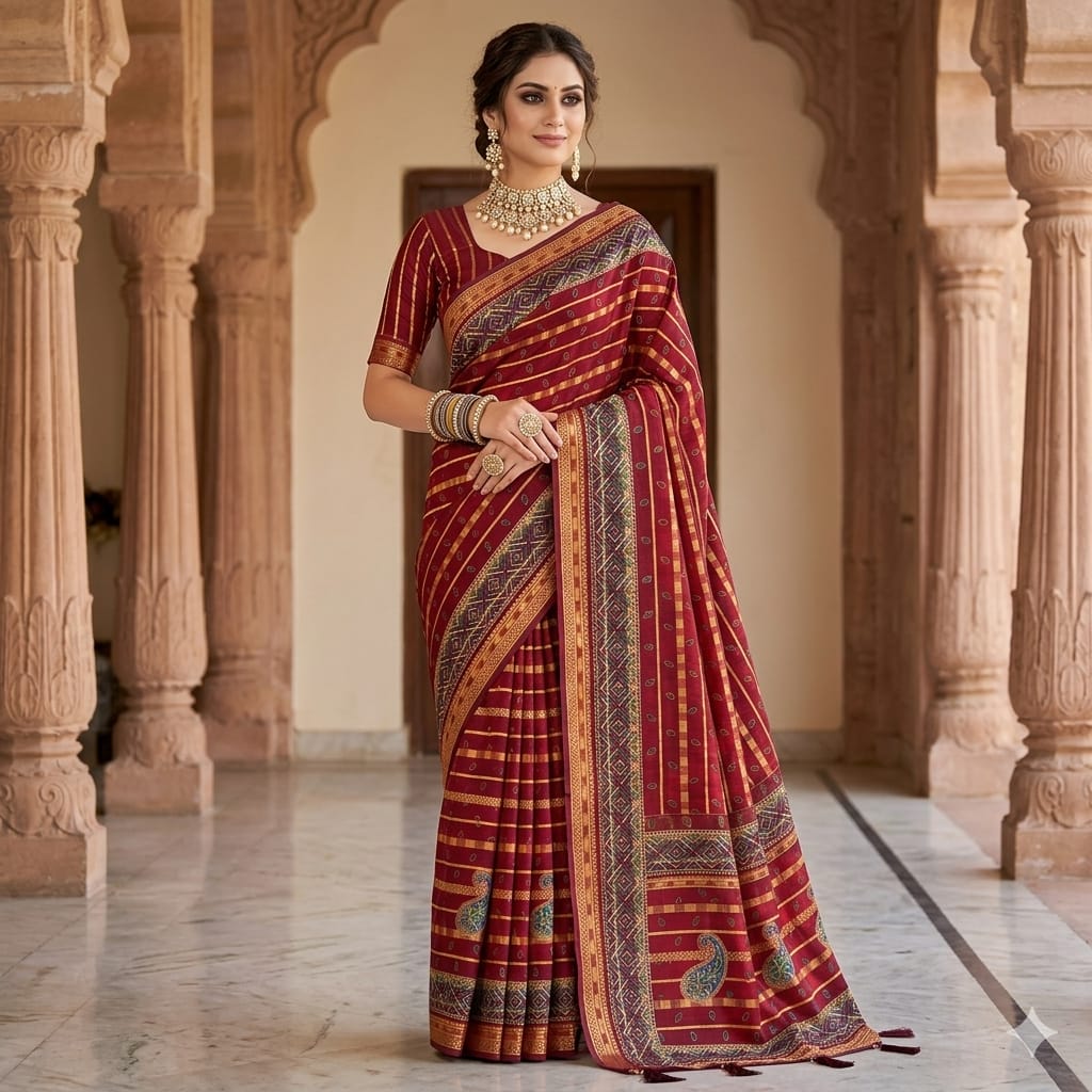 Ruby Paisley Flourish Cotton Saree