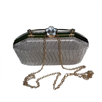 Silver Crystal Rhinestone Hard Box Clutch