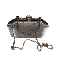 Silver Crystal Rhinestone Hard Box Clutch