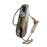 Silver Crystal Rhinestone Hard Box Clutch