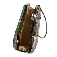 Silver Crystal Rhinestone Hard Box Clutch