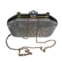 Silver Crystal Rhinestone Hard Box Clutch