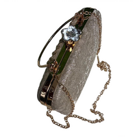 Silver Crystal Flower Clasp Clutch