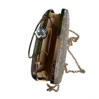 Silver Crystal Flower Clasp Clutch