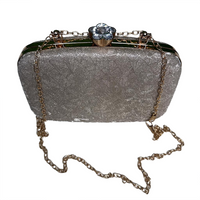 Silver Crystal Flower Clasp Clutch