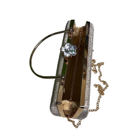 Silver Crystal Flower Clasp Clutch