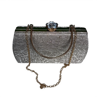Silver Crystal Flower Clasp Clutch