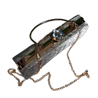 Silver Crystal Flower Clasp Clutch