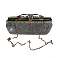 Silver Crystal Flower Clasp Clutch