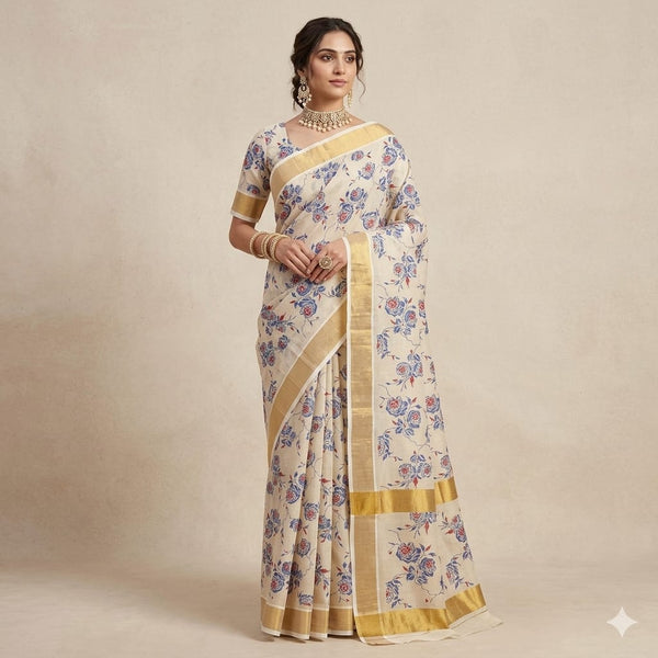 Ivory Blosom Kasuvu Saree