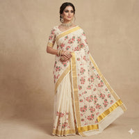 Nila Pushpa Kasavu saree