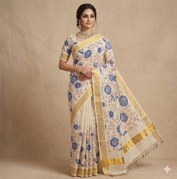 Neelambara Blooom Kasuvu  Saree