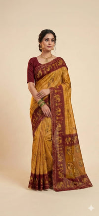FolkTeals  Maroon Border Saree