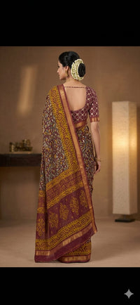 Golden vine Maroon Cotton Saree