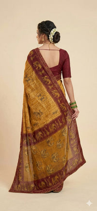 FolkTeals  Maroon Border Saree