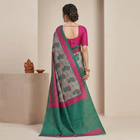 Teal Rose Garden Cotton Saree