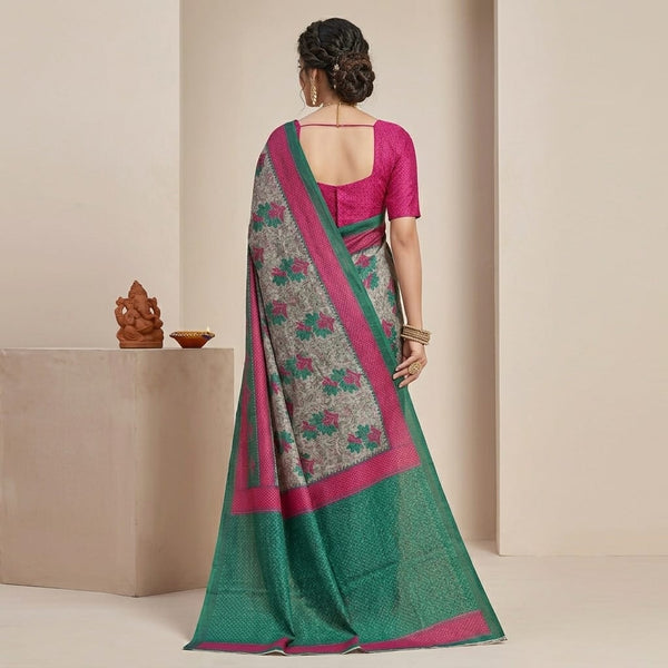 Teal Rose Garden Cotton Saree