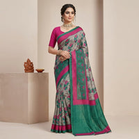Teal Rose Garden Cotton Saree