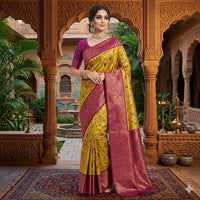 Marigold ikat Royale Saree.