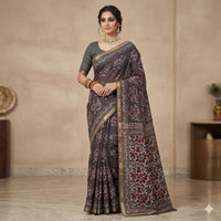 Vintage Charcoal Pure Cotton Saree