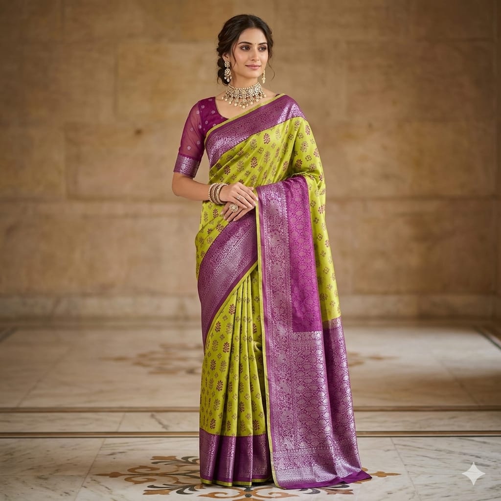 Mint Lavish Floral Pattu Saree