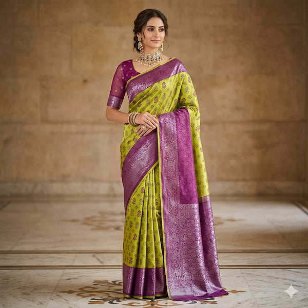 Mint Lavish Floral Pattu Saree