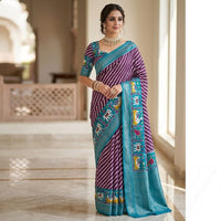 Ikat Synthetic Blend Fabric Saree