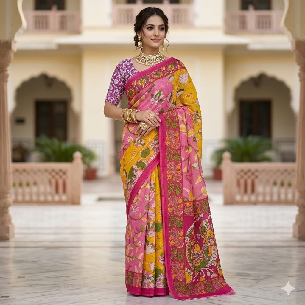 Pink Paradise Printed Cotton Saree.