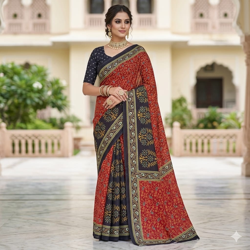 Royal Red Bloom Cotton Saree