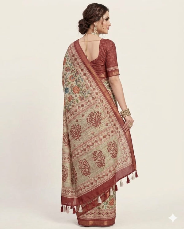 Chanderi Saree with Bagru Handblock Prints