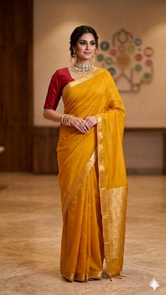 Mustard Yellow Silk Saree