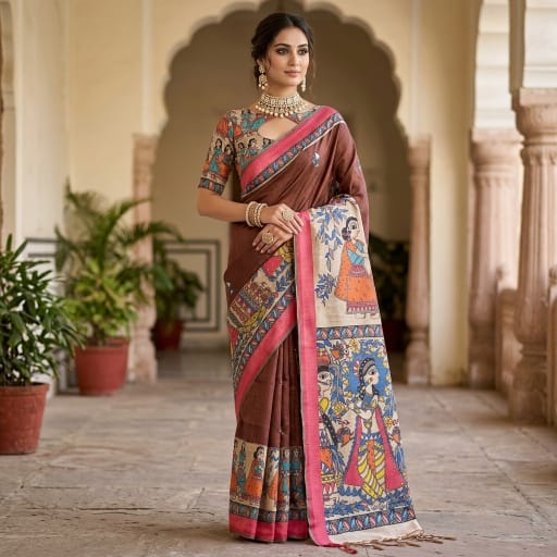 Hand-Painted Madhubani Tussar Silk Saree