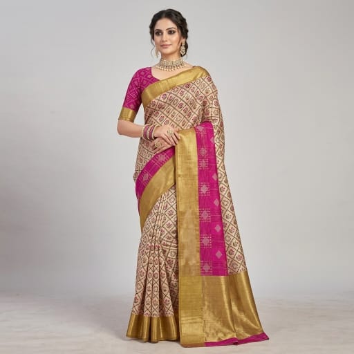 Floral Printed Muga Silk