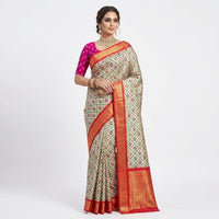Floral Printed Muga Silk Saree