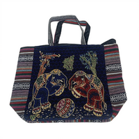 Embroidered Motif Tapestry Tote Bag