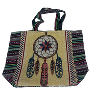 Embroidered Motif Tapestry Tote Bag