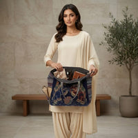 Embroidered Motif Tapestry Tote Bag
