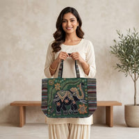 Embroidered Motif Tapestry Tote Bag
