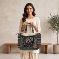 Embroidered Motif Tapestry Tote Bag