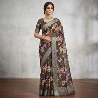 Digital Floral Printed Linen Saree