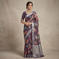 Digital Floral Printed Linen Saree
