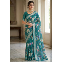 Digital Floral Printed Linen Saree
