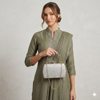 Silver Crystal Flower Clasp Clutch