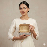 Silver Crystal Flower Clasp Clutch
