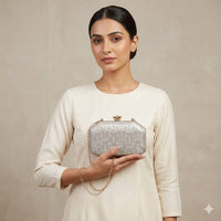 Silver Crystal Rhinestone Hard Box Clutch