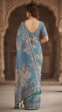 Digital Floral Printed Linen Cotton Saree