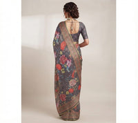 Digital Floral Printed Linen Cotton Saree